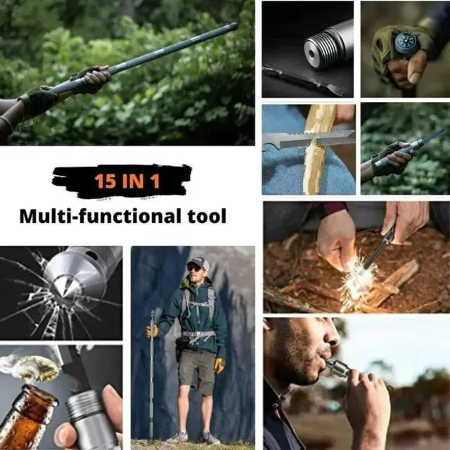 Tactical Hiking Stick w/ Integrated Survival Kit
